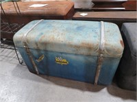 ANTIQUE BLUE PAINTED METAL LUGGAE TRUNK FOR CAR