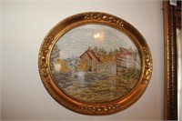 Mirror Oval Stitched Piece - Farm
