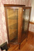 Vintage Curved Glass Oak Cabinet