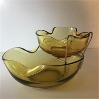 AMBER GLASS CHIP & DIP SET