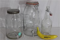 3 Large Glass Dispenser Bottles W/Taps, Plug