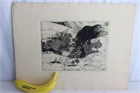 1977 Etching, "Landscape-5 Cats," Claude Saucy