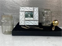 Ball jar, Kerr jar, silver plate & frame