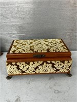 Vintage fabric footed trinket box jewelry box