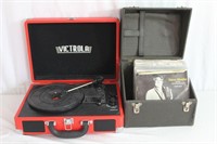 Victrola Portable Record Player and 45 rpm records