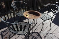 4 Wrought Iron Garden Chairs + Hand Warming Table