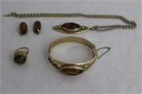 Gold-Toned Costume Jewelry W/Amber Gem Stones