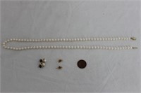 Authentic Knotted Pearl Necklace and 14K Earrings