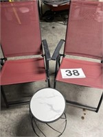 2 outdoor folding chairs and 2 small tables - one