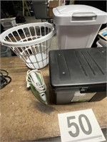 Laundry basket, trash can, file case and iron