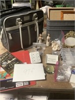 Assortment of office supplies, file purse, frames,