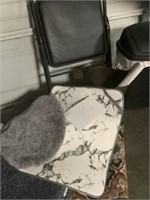 Folding chair, trash cans, bathroom rugs, etc