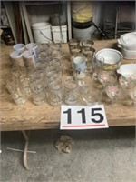 Assortment of glasses, casserole dishes w/lids,