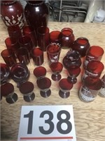 Large selection of ruby glass - vases, glasses,