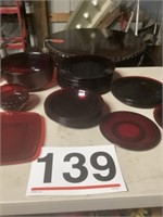 Large selection of ruby glass - 9 plates, 4 bowls,