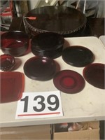 Large selection of ruby glass - 9 plates, 4 bowls,