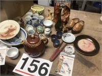 Wooden shoes and oriental items - some chipped