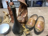 Wooden shoes and oriental items - some chipped