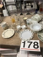 Kansas plates and glasses, milk glass, s/p