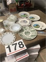 Kansas plates and glasses, milk glass, s/p