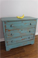 Diminutive 3-Drawer Pine Distressed Blue Dresser