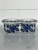 Chinoiserie Double Planter White and Blue
