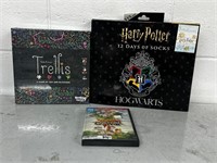 Harry Potter socks & Trellis Game Factory Sealed