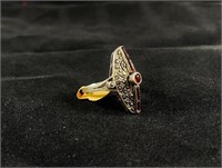 Antique Style Garnet and Marcasite Sterling Ring