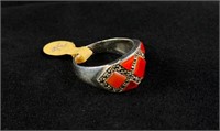 Inlaid Orange Stone Ring Mounted with Marcasites