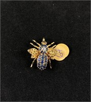 Sapphire Stone & CZ Vermeil Sterling Bee Pin