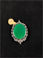 Large Sterling Marcasite & Green Onyx Pin