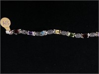 Sterling Multi Color Gemstone & Marcasite Bracelet
