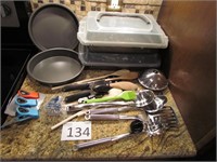 Four Baking Pans and Assorted Utensils