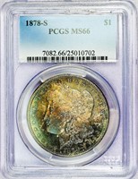 1878-S Morgan Silver Dollar, PCGS MS66, Rainbow