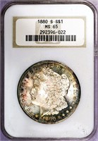 1880-S Morgan Silver Dollar NGC MS65, OH, Rainbow
