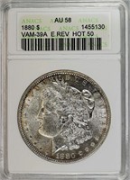 1880 HOT-50 Morgan Silver Dollar ANACS AU58
