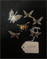 6 VINTAGE BUTTERFLY BROOCHES