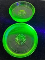 Two uranium glass coasters Vaseline