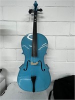 Handcrafted blue cello, bow. Bag 3/4 size