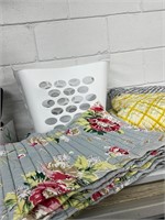 Machine made quilt, placemats, and laundry basket