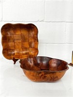 Vintage woven style wooden serving bowls