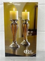 Belk silver plated candle holders amber glass