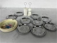 Coasters Metal Irvinware, Vtg ashtray and picture