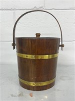 mid century modern Walnut Ice Bucket Gold Trim