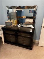 Black gray vintage dresser and mirror