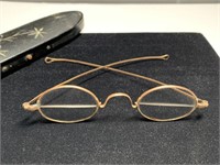 14K Gold Spectacles Antique w/ Inlaid Lacquer Case