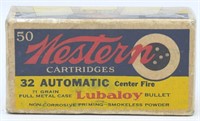 50 Rd Collector Box Of Western .32 Auto Ammunition