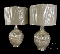 PAIR OF BUBBLE GLASS FINISHED SILVER BASE LAMPS