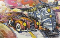 LUIS JIMENEZ LITHOGRAPH PROGRESS CAR AND TRAIN