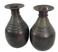 PAIR OF ANTIQUE INDIAN BRONZE VASES